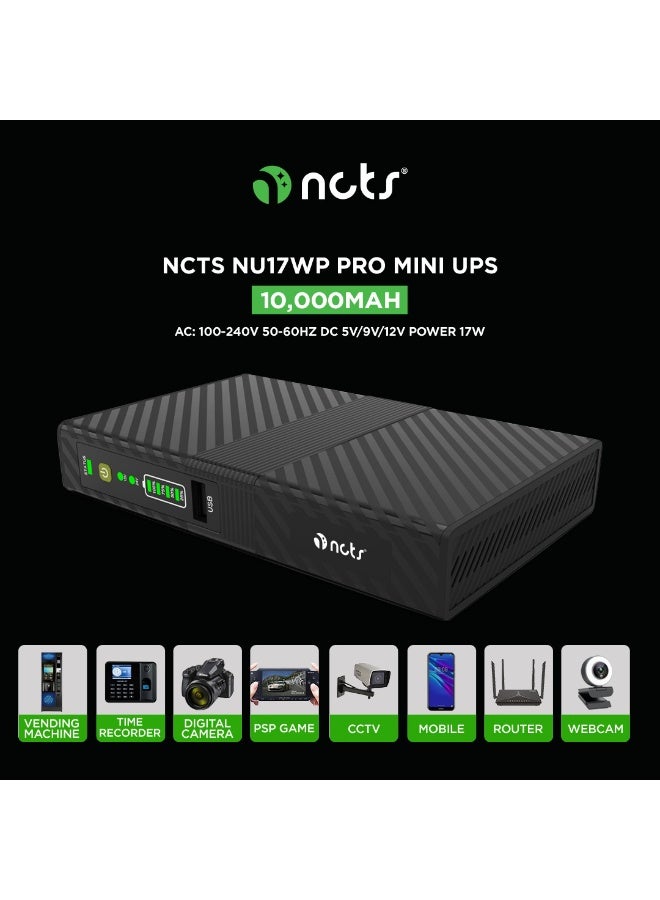 إن سي تي إس جهاز الطاقة الاحتياطية المتعدد الوظائف – NCTS NU17WP PRO Mini UPS مزود بمنفذ POE، بطارية بسعة 10000 مللي أمبير، جهد قابل للتحديد 15V/24V – قدرة 17 واط مزود طاقة UPS احتياطي متعدد الوظائف الرمز العالمي للمنتج (GTIN): 6295151550427 ضمان لمدة سنة واحد - Image 4